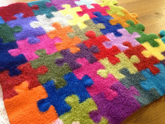 Puzzle Pieces Blanket Megan Ellinger, knitting, blanket, felted, puzzle