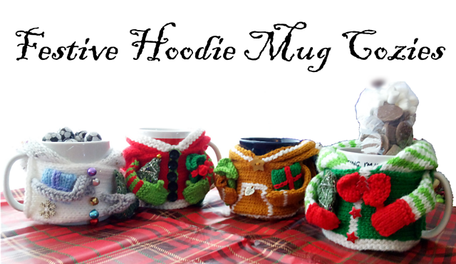Festive Hoodie Mug Cozies Pattern by Loraine Birchall for Woolly Madly Deeply